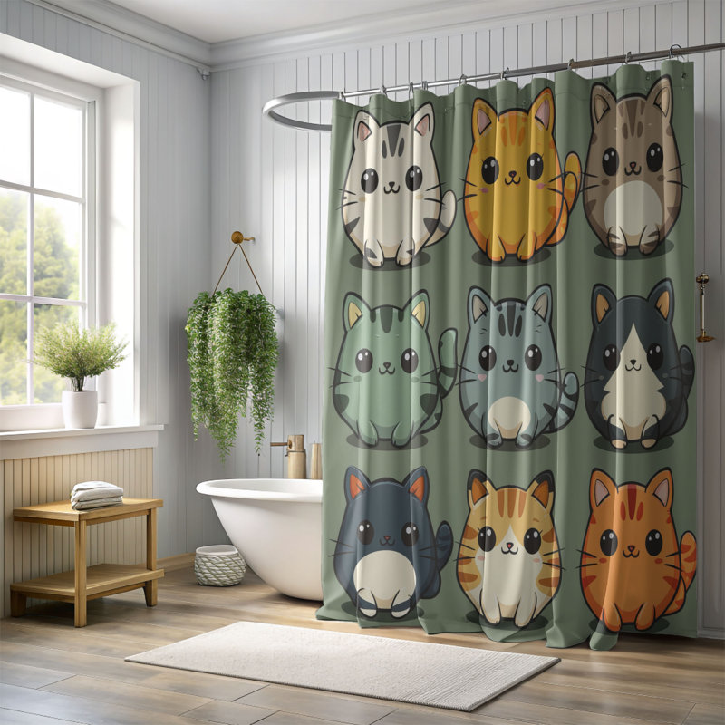 Happy Meow - Rideau de douche Premium, H 74 po x l 71 po