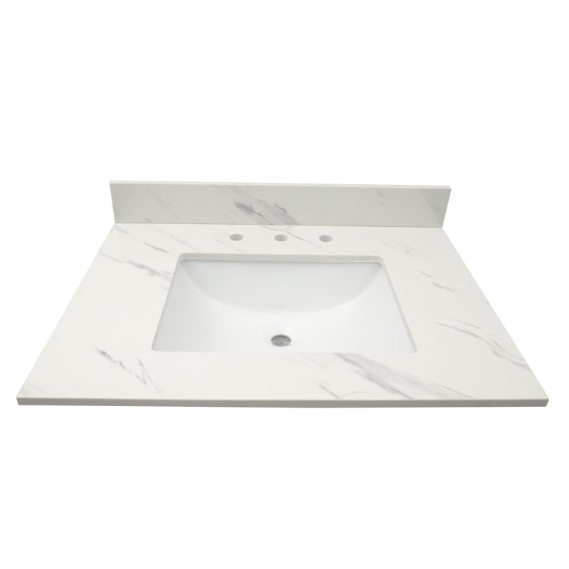 37 in. White Marble Bathroom Vanity Top with Single Sink