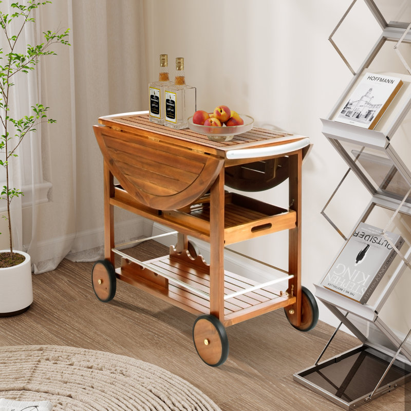 Chariot-bar en bois d'acacia
