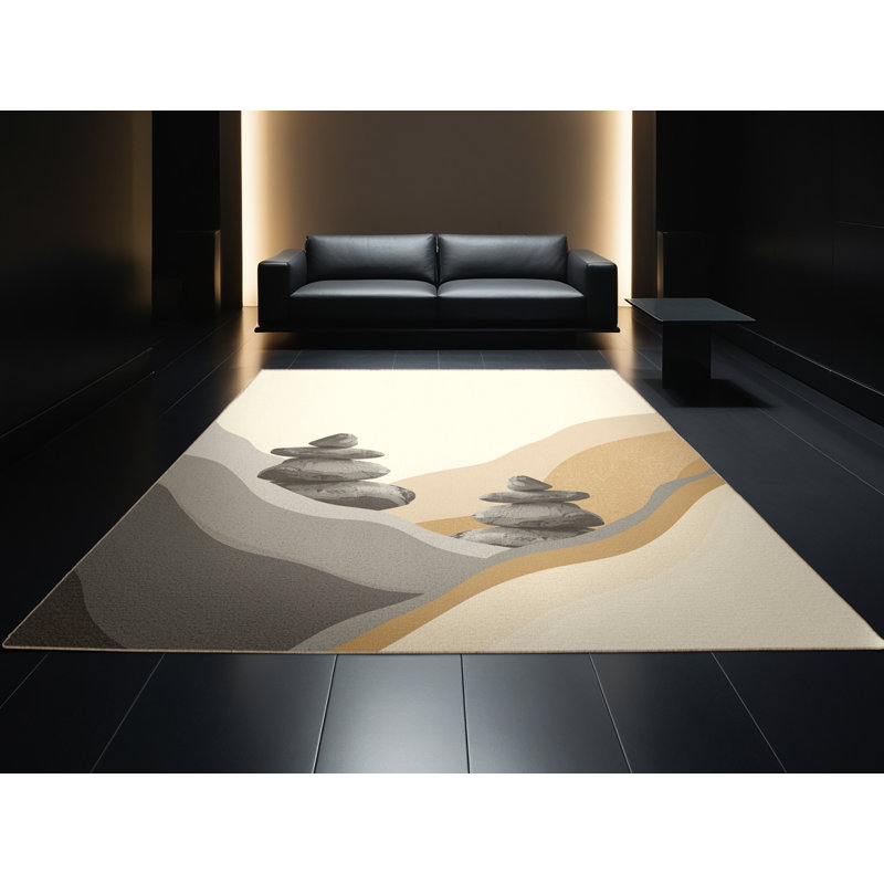 Tapis beige minimaliste lavable à la machine Pavni Balance Rock, 2 x 5