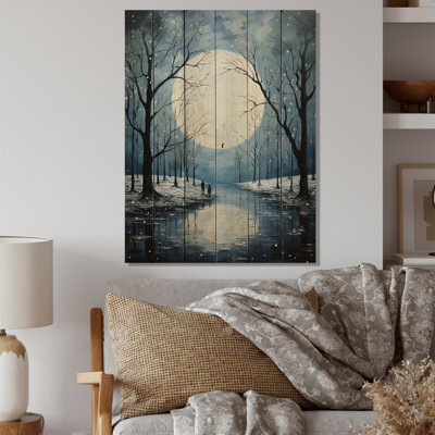 Lune des neiges embrassant le pointillisme sur bois