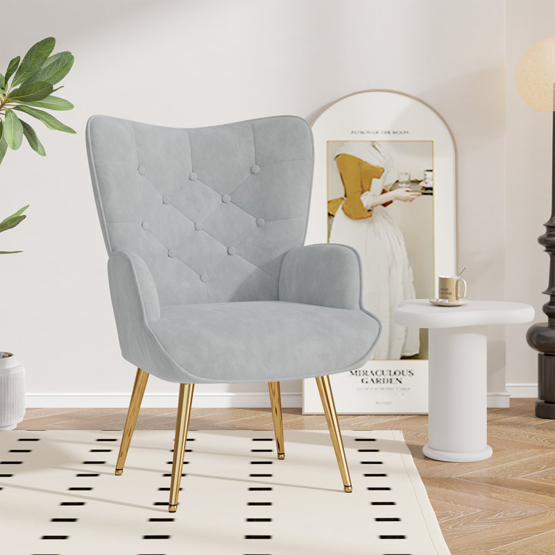 Fauteuil à oreilles Pureza, Velours bleu
