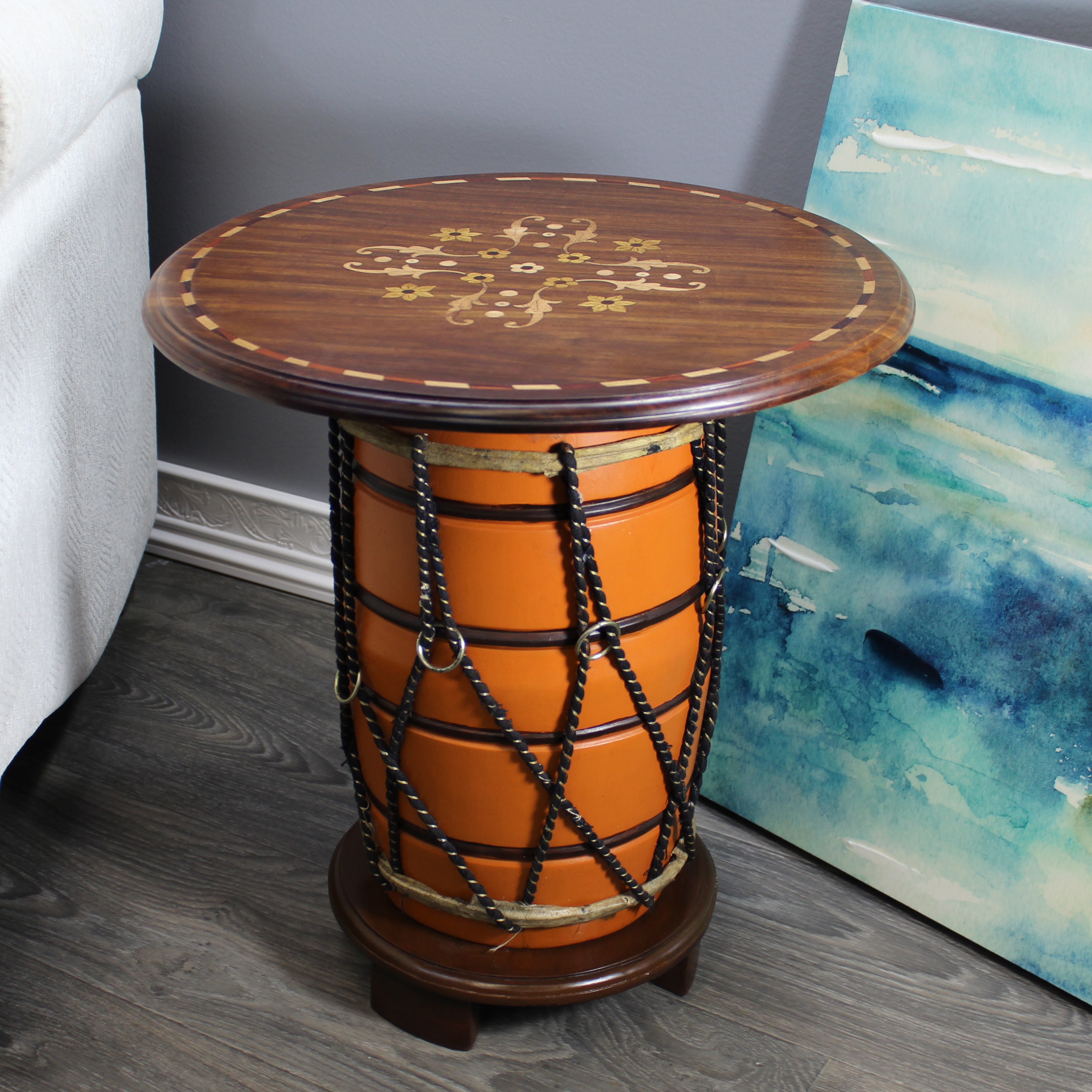 Red Barrel Studio® Solid Wood Tray Top Drum End Table Wayfair