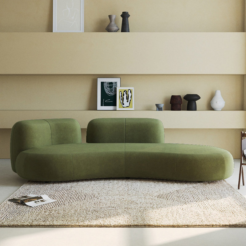 Modern Simple Curved Green Sofa, 28.35" H x 94.49" W x 54.33" D, 4