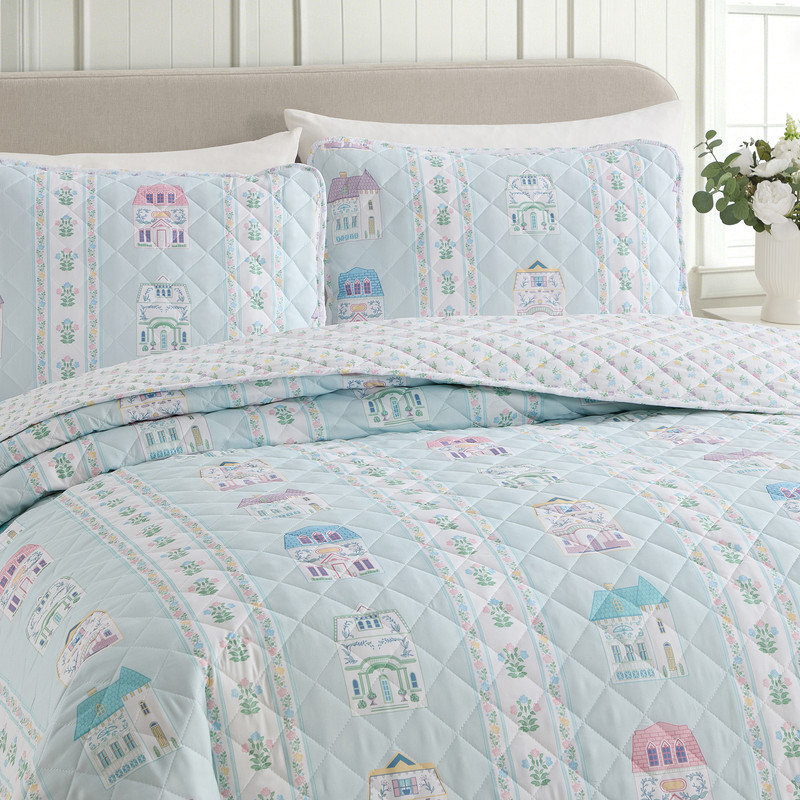 Lenox Spice Village 2-Piece Quilt Set, Light Blue, Twin/Twin XL, King/Cal King, Light Blue