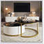 Table basse gigogne ronde moderne avec motif cannelé et tiroir noir et or, parfaite pour un rangement élégant