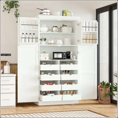 Garde-manger autoportant avec 8 plateaux coulissants et 4 portes