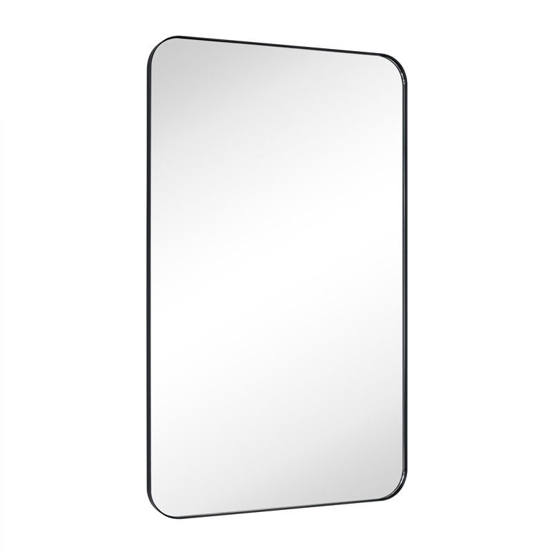 Josilyn Mid-Century Modern Chic Metal Rounded Wall Mirrors, Matte Black, 60" x 36"