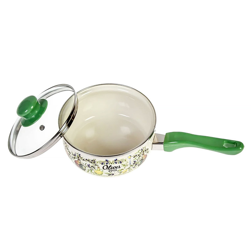 Casserole en émail avec couvercle en verre Olives - 1,65 L (1,74 pte)