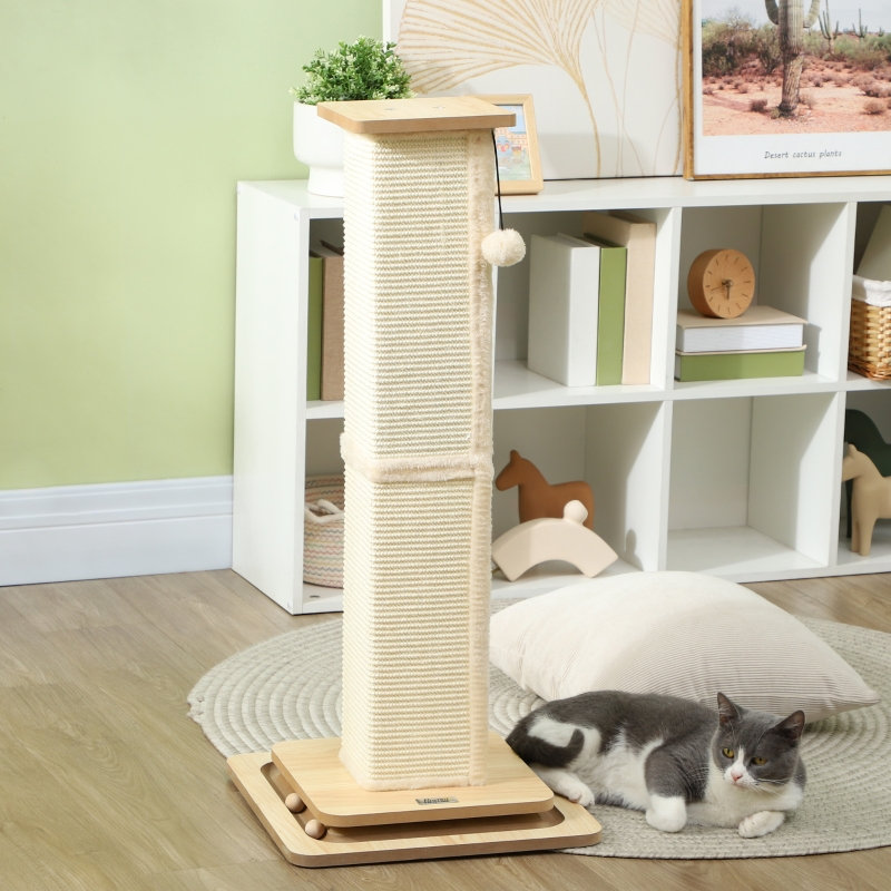 3-in-1 Cat Scratching Post, 67cm Cat Scratcher with Track Ball Toy 34*34*67 cm MDF 1 Piece Cat Scratching Post Oak Hanging Toy Ball