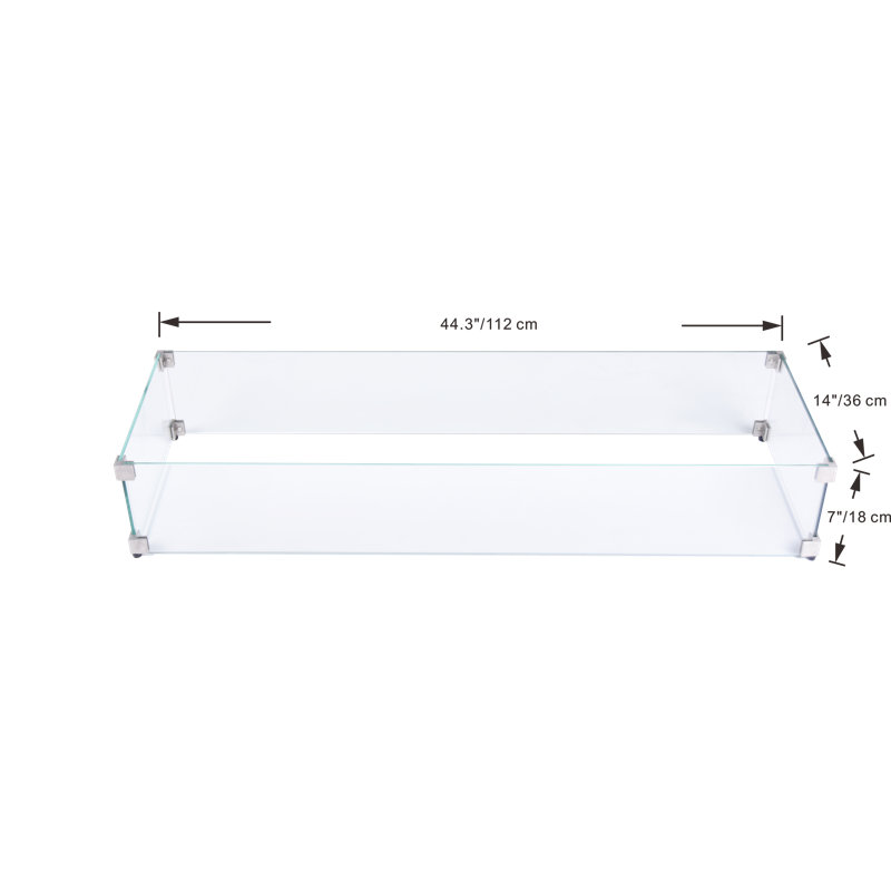 112.5cm x 35.6cm Rectangle Glass Fire Pit Accessory