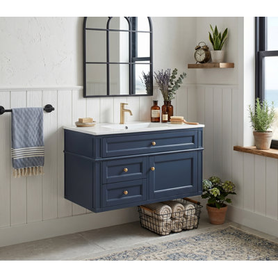 36" Floating Single Bathroom Vanity Set with Integrated Ceramic Sink, Modern Minimalist Design, 3 Drawers with Storage Cabinet
