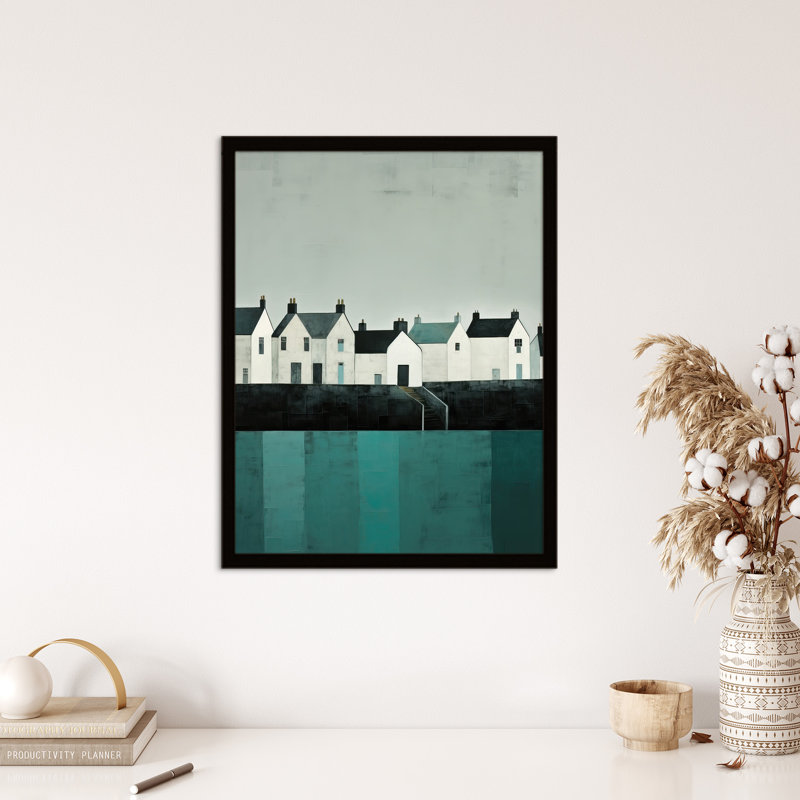 Scottish Harbour Morning Grey Sky Quiet Sea Town Painting - Single Picture Frame Print