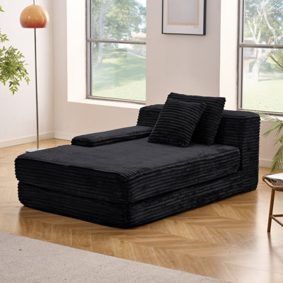 Luxury Upholstered Corduroy Sleeper Chaise Lounges With Pillow Compression Module Couch For Living Room by Mercer41