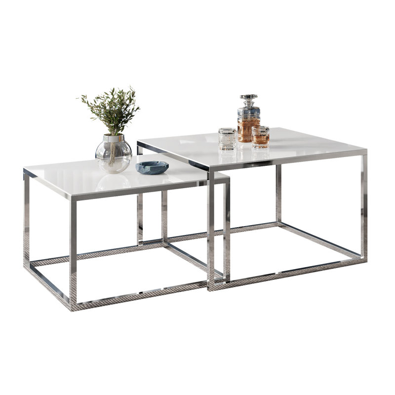 Sattley 2 Piece Coffee Table, White, Chrome, 46" H x 70" L x 70" W