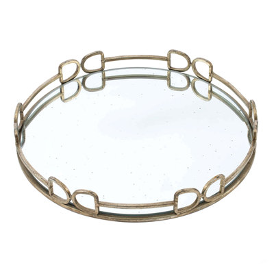 D18x2" Valentina Silver Round Mirror Tray,Large