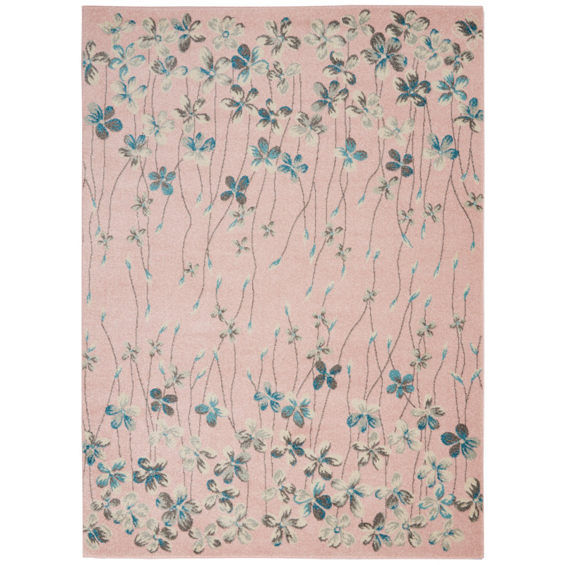 Tapis floral rose en polypropylène tissé à la machine, Rectangle 6 pi x 9 pi