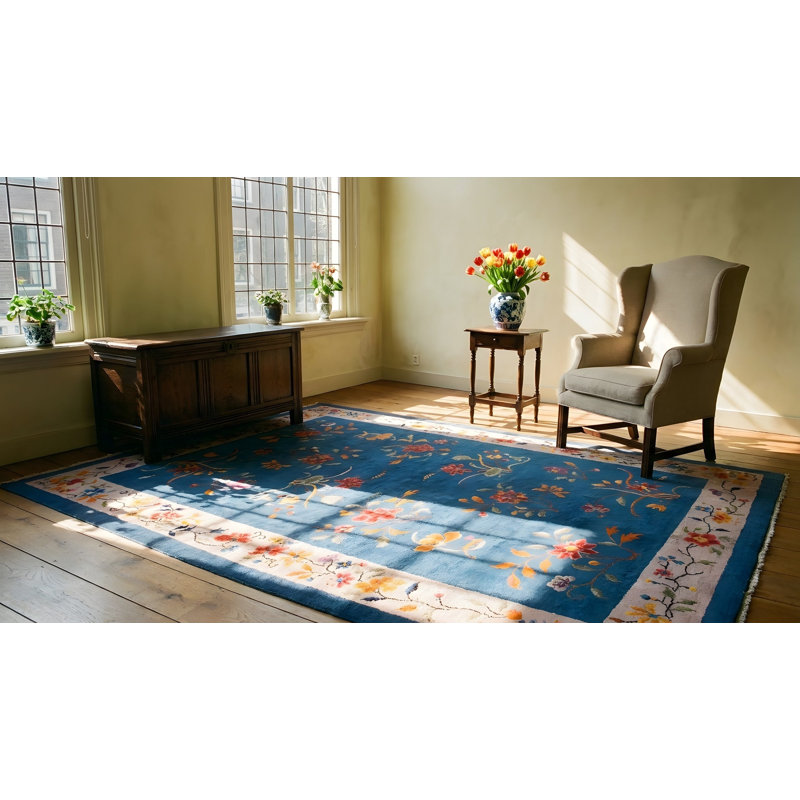 Tapis art déco chinois clair en laine antique