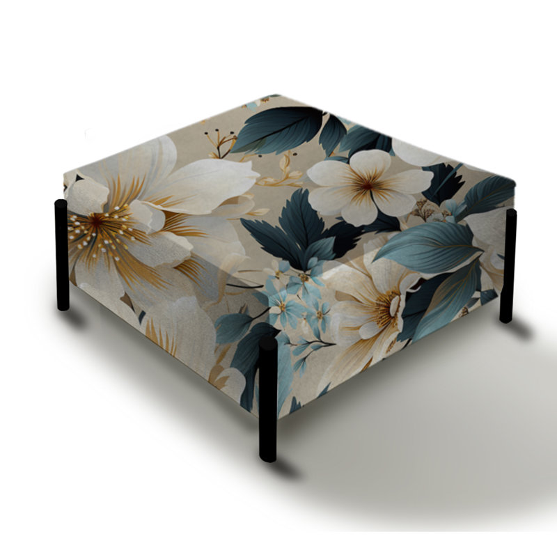 Sandy Beige And Blue Hydrangea Tranquillity II - Floral Large Square Ottoman