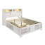 Grand lit en bois blanc de style moderne avec panneaux en marbre, éclairage de tête de lit, tiroirs de rangement et de rangement en bois d'aspect bois, avec tiroirs, audio pour la chambre à coucher