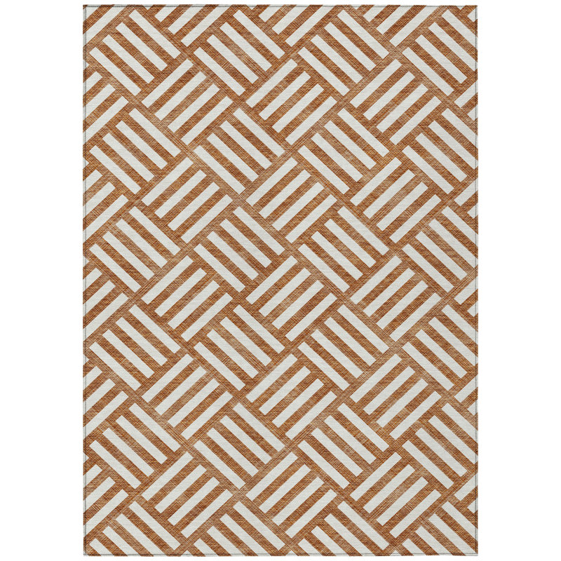 Tapis extérieur lavable à motif géométrique orange et ivoire 10 pi x 14 pi