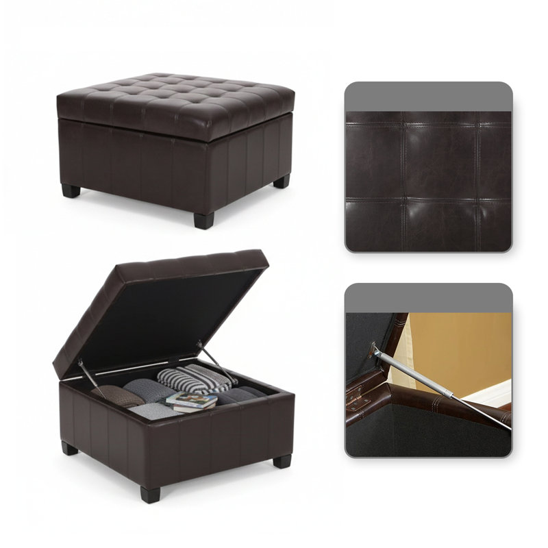 Tabouret de rangement multi-fonctions à coussins matelassés, Brun