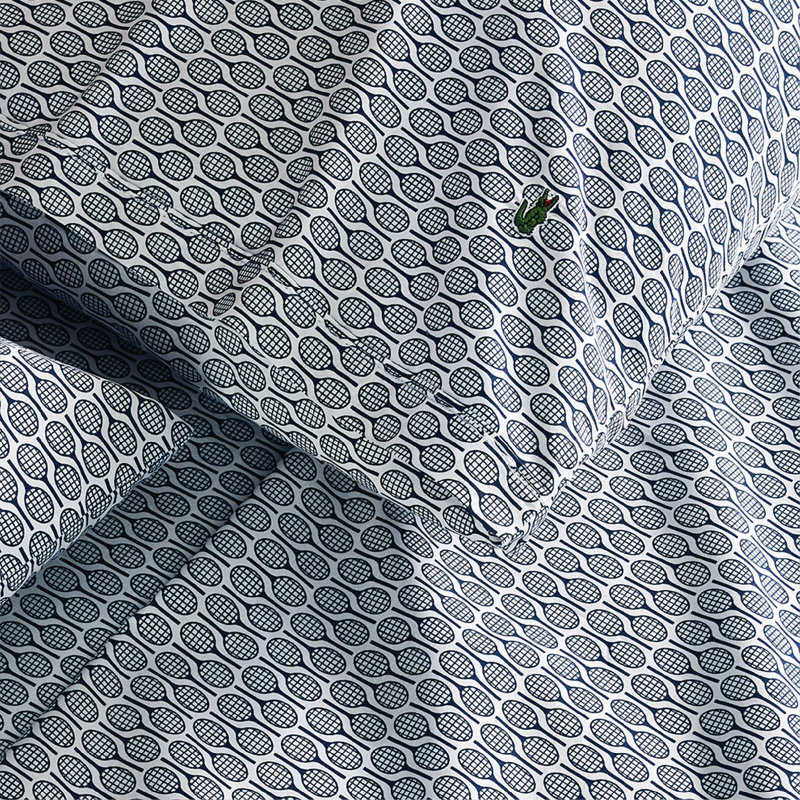 Lacoste Racquets 100% Cotton Percale Sheet Set, King Sheet Set with 2 Pillowcases, Navy
