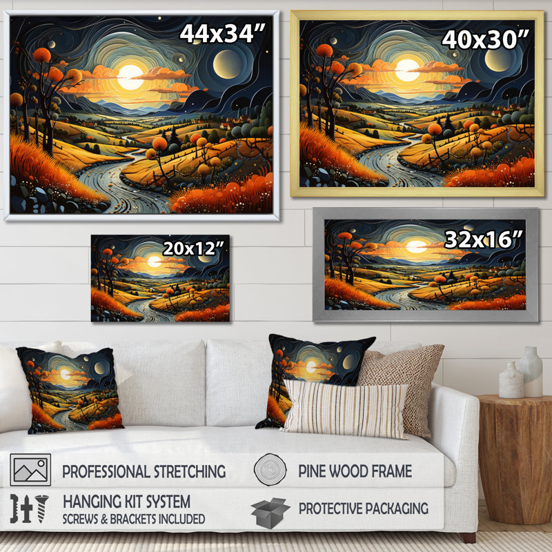 «Countryside Moody Skies III», reproduction sur toile, H 12 po x l 20 po x P 1 po, Cadre naturel flottant