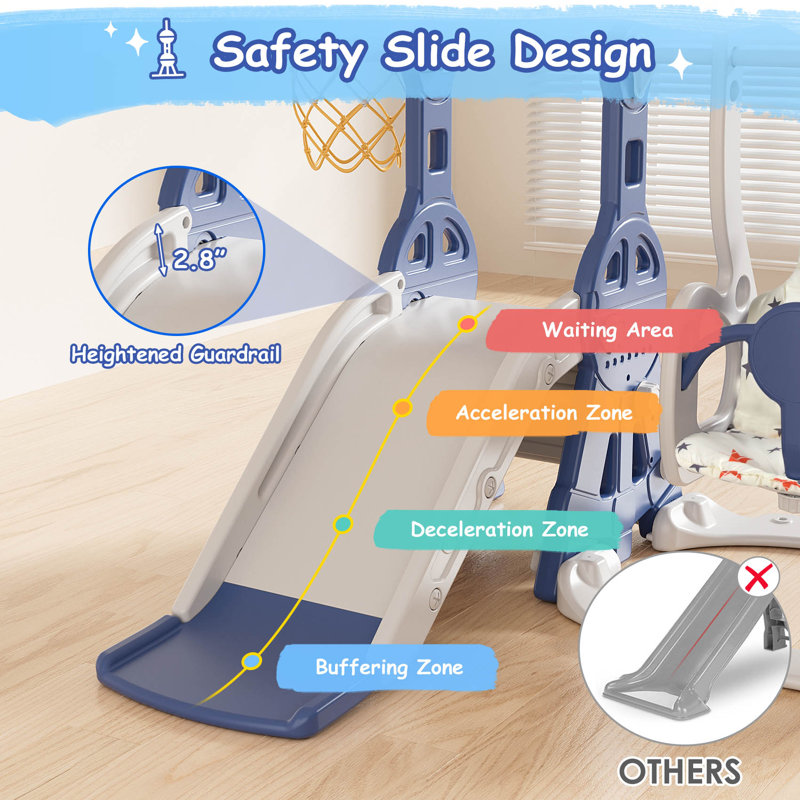 Blue and Gray 4-in-1 Toddler Slide and Swing Set