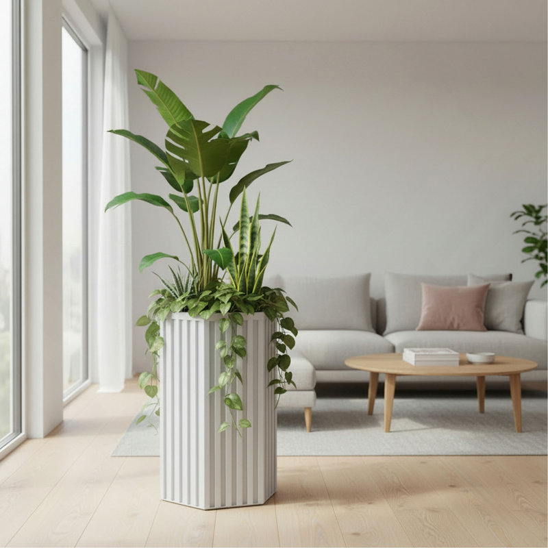 Jardinière à colonne hexagonale LG - Blanc, H 30,25 po x l 16,5 po x P 14,38 po, Blanc