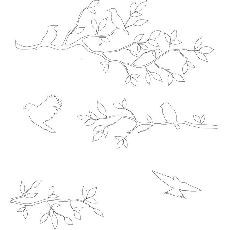 Adhésif décoratif en vinyle Burnish Birds & Blossoms - Élégant décor d'art inspiré de la nature pour le salon, Blanc