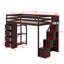Lit mezzanine simple avec tiroirs de rangement, tablettes et escaliers-902962948