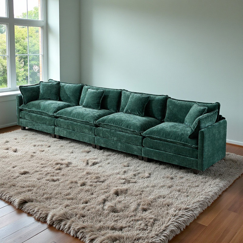 Canapé en chenille l 150 po avec 6 coussins et coussins en mousse Genèveve Genèveve, 4, Vert
