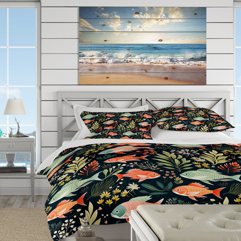 Ensemble de housse de couette Tropical Fish Fiesta Coastal, Housse de couette simple + 1 taie décorative stan