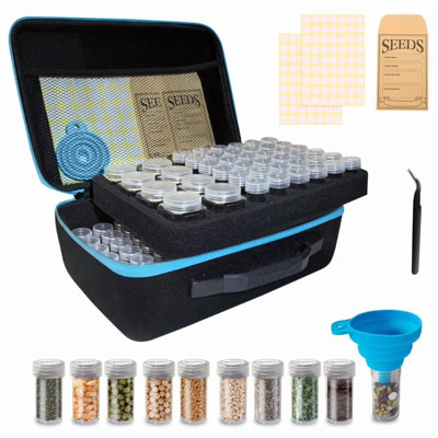 114-Slots Seed Storage Box with 20 Seed Envelopes, Portable Zipper Bag & Complete Accessories Including Labels, Tweezers and Funnel – Seed Organizer for Vegetables and Flowers. Seeds not included.