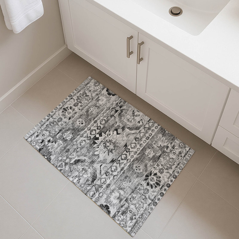 Tapis lavable à la machine intérieur / extérieur ACN2638, Argent, 1 pi 8 po x 2 pi 6 po