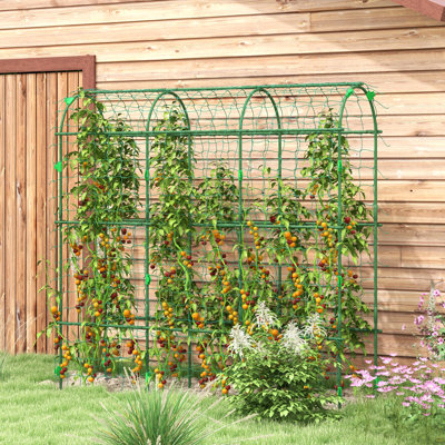 Cucumber Trellis, 6' Tall Arch Trellis For Climbing Plants Outdoor, A-Frame, With Plastic Coated Steel Frame And Climbing Net, Support Vegetables, Peas, Fruit & Vines, Green