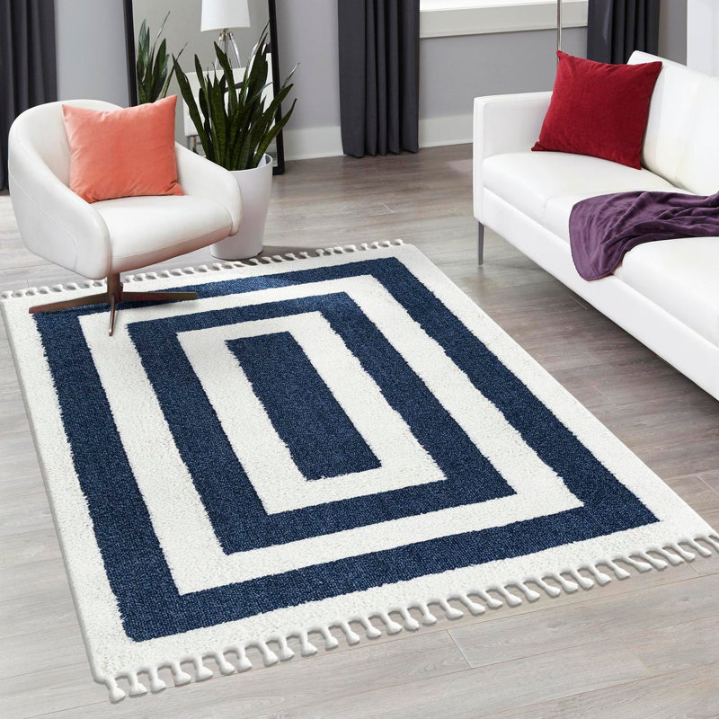 Tapis bleu en polyester tissé à la machine Deiah, Rectangle 10 pi x 14 pi 1 po