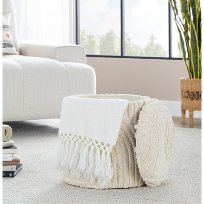 Rangement en coton beige de 18 pouces avec aspect velours élevé, housse amovible, capacité de charge de 250 lb, apparence texturée