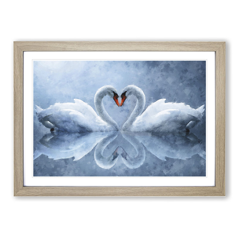White Swan Vol.3 - Picture Frame Painting, 48cm H x 65cm W x 2cm D, Oak Framed
