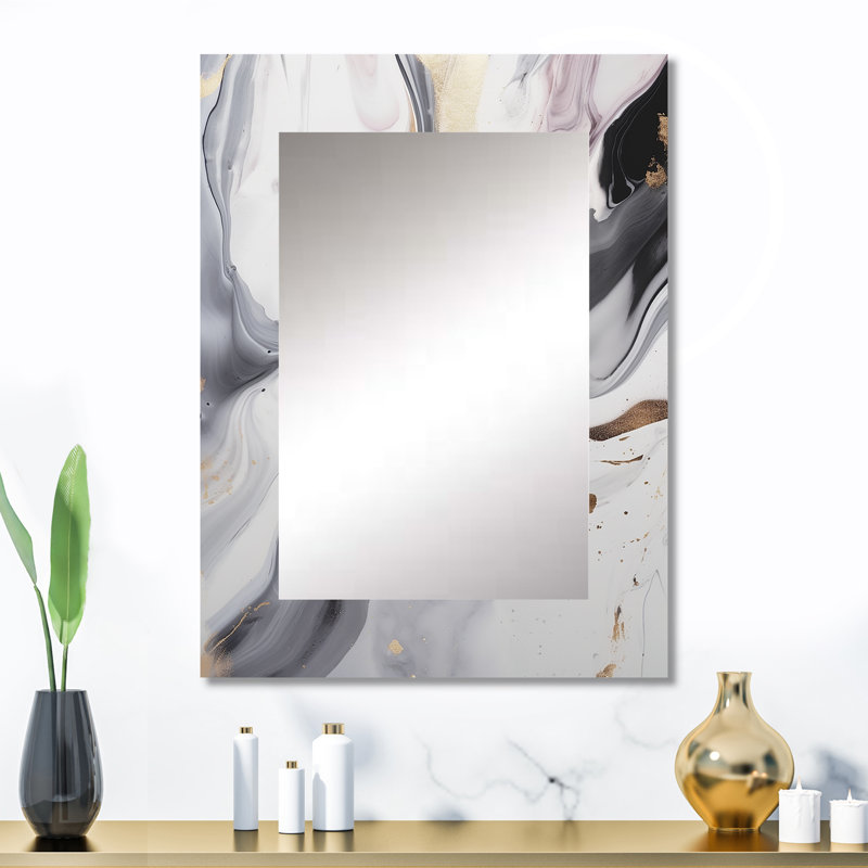 Blanc et gris ondulations de pierre I - miroir décoratif en marbre, miroir mural moderne, impression d'art en métal