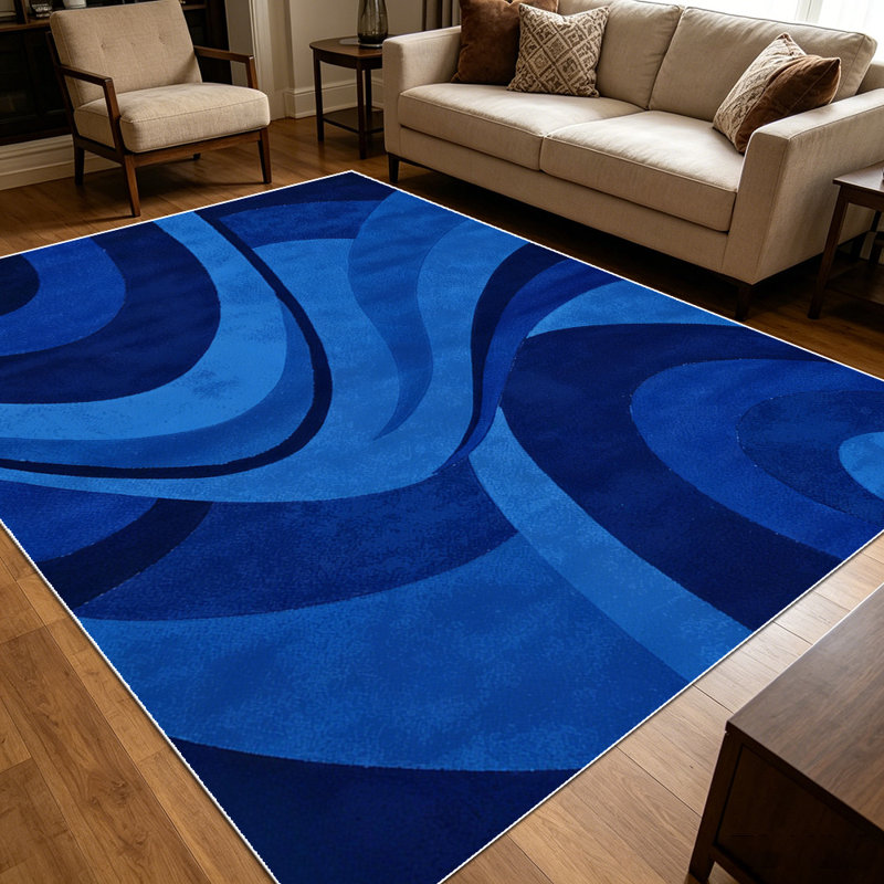 1PC navy blue swirling abstract wave geometric area rugs for Living Room, Soft and Comfortable, Suitable for all seasons, easy-to-maintain, machine washable Indoor floor mat, Under Table Farmhouse suitable for dining room, bedroom, entryway, kitchen,