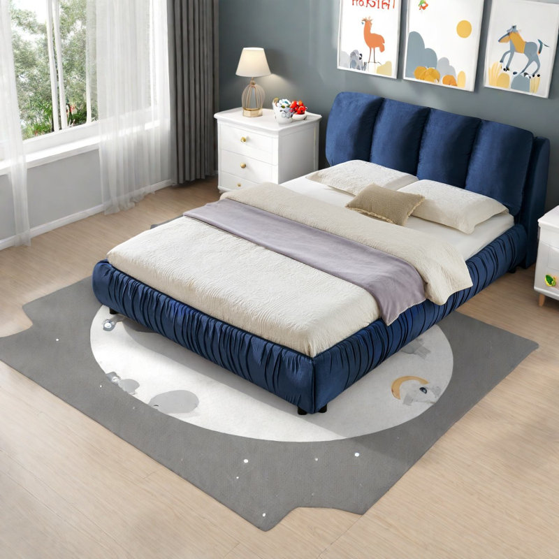 Grands lits moelleux, structure en panneau de fibres à densité moyenne en velours brillant, style moderne pour la chambre à coucher