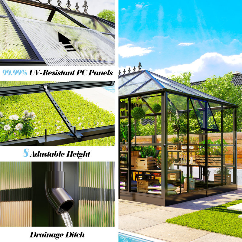 14'x10' Greenhouse with Transparent Panels and PC Panels