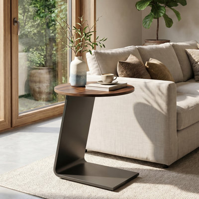 C-Shaped Round End Table, Space-Saving Sofa Side Table for Living Room Bedroom