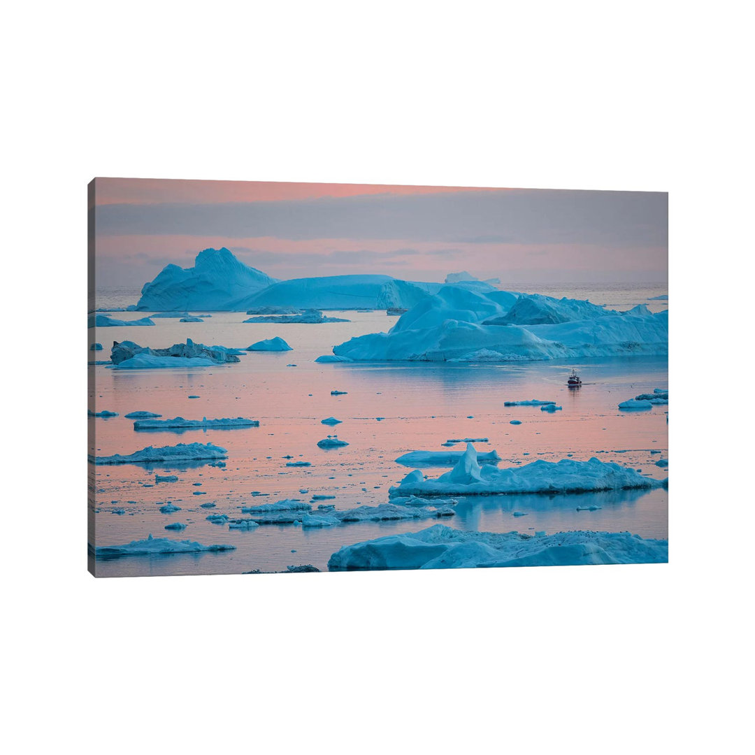 Boat At Ilulissat Icefjord, Unesco, Ilulissat Kangerlua At Disko Bay. Greenland - Wrapped Canvas Print