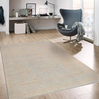 tapis de la surface bleue en laine noué la à la main Oushak