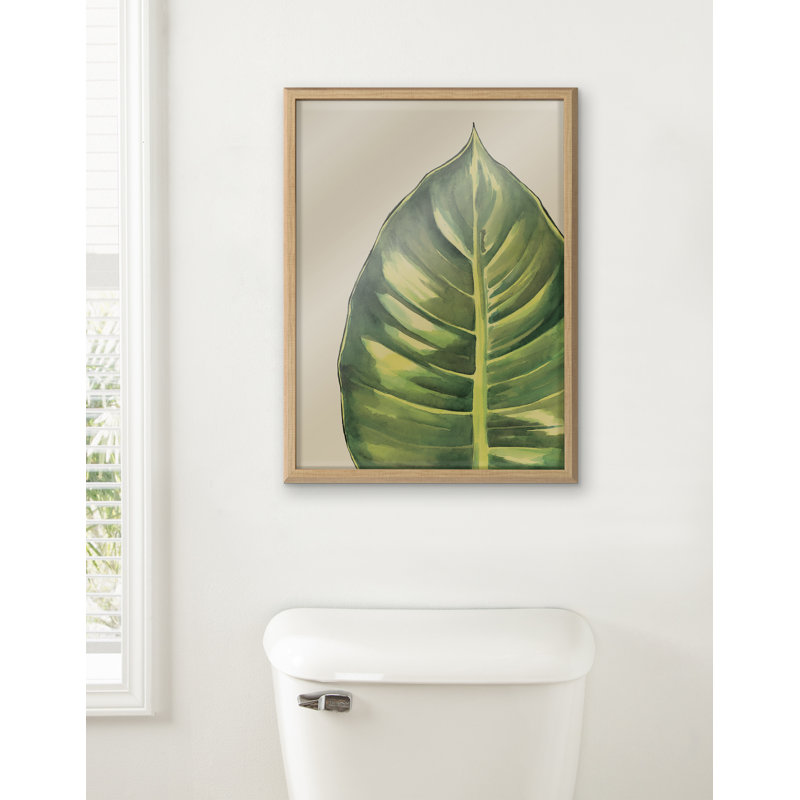 Large Green Leaf Botanical Glass Print with Natural Frame, 18x24