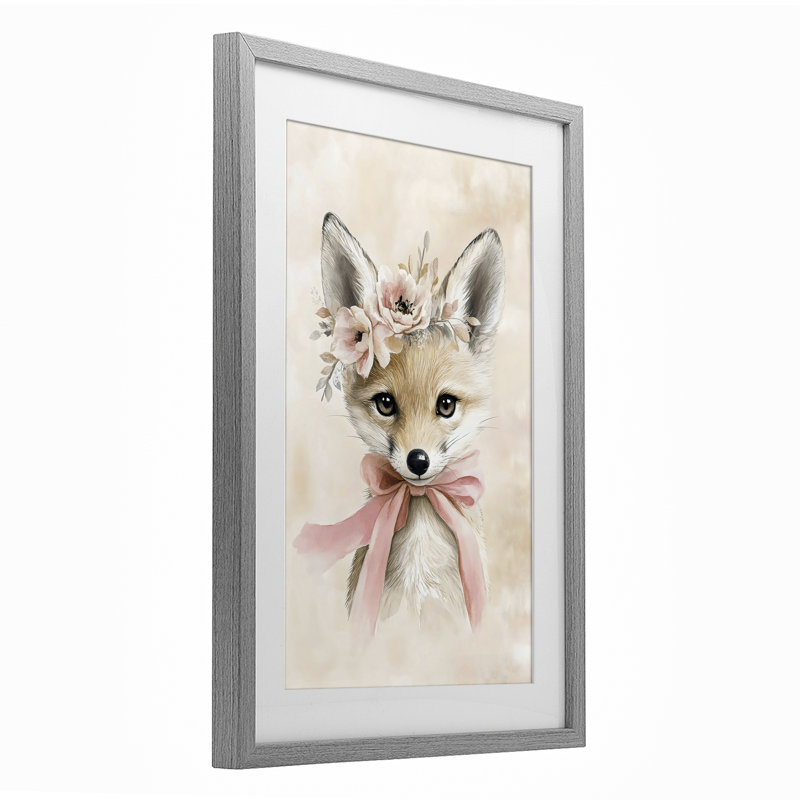 Doux bébé renard avec impression encadrée sous verre, par Creative Studio, H 23 po x l 17 po, Cadre de ferme gris
