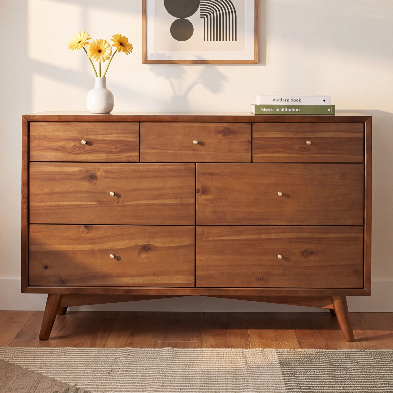 Palma 7 Drawer 53" W Double Dresser, Natural Walnut